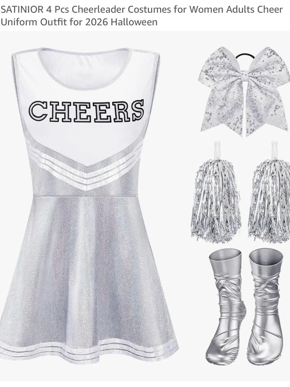 Silver Cheerleader Costume Set for Women - Silver. NIB. SIZE small